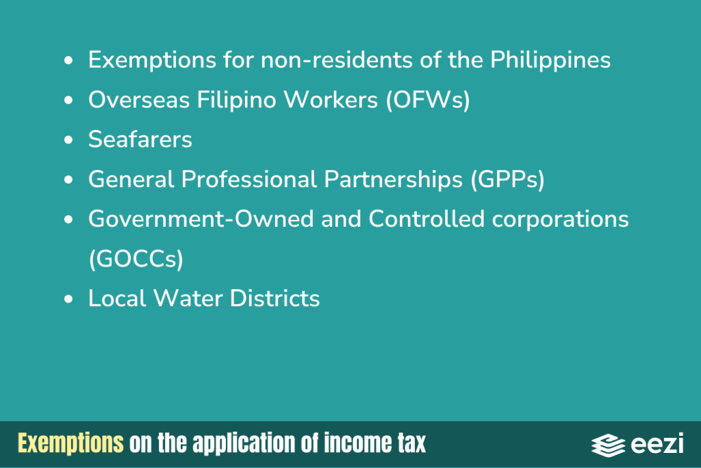 Exemptions on the application of income tax