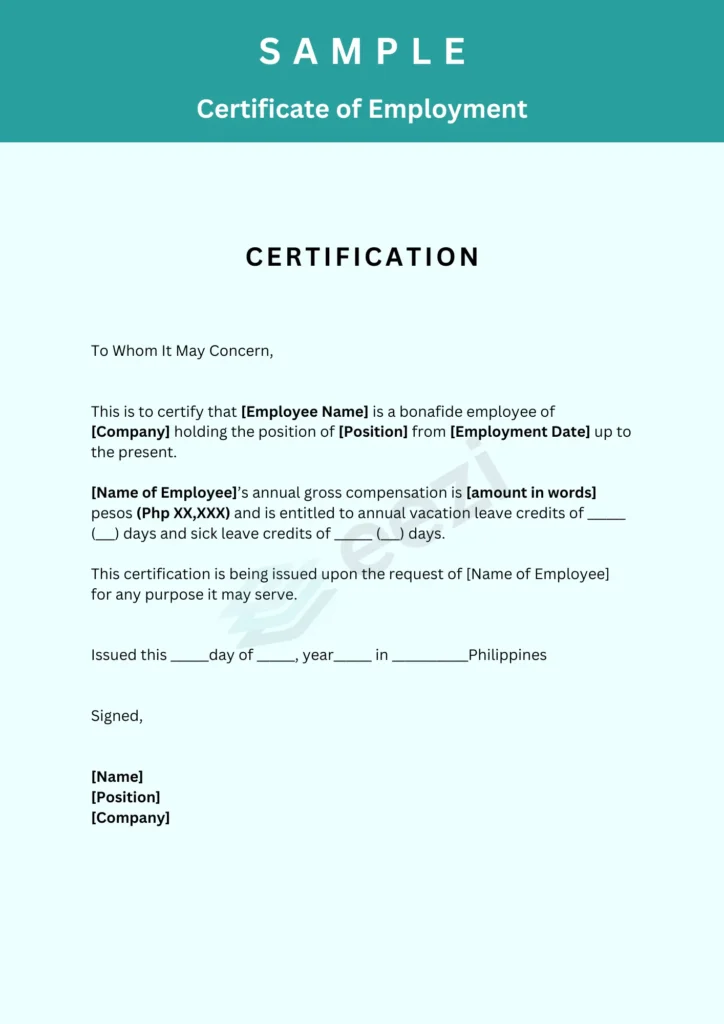 Sample Certificate of Employment with Compensation