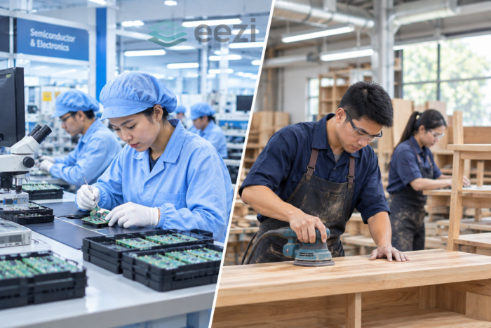 semiconductor manufacturing and woodworking businesses, supported by eezi HR and payroll software.